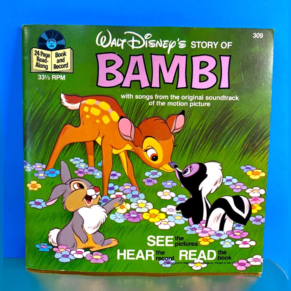 WALT DISNEY’S VTG 1977 STORY OF BAMBI 24 PAGE READ ALONG BOOK & VINYL RECORD
